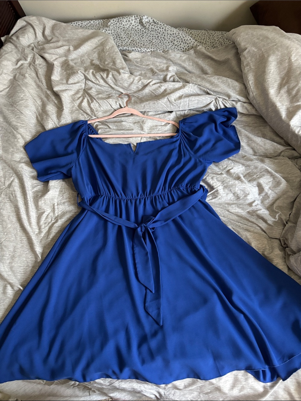 Royal Blue Flutter Sleeve Belted Dress - Gently Used